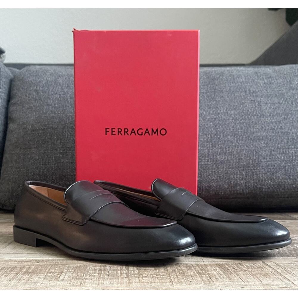 $1,195 NIB FERRAGAMO Funes Hickery Calf Leather Loafer Slip On Dress Shoes 11 E